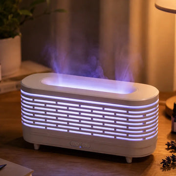 Humidificador con efecto llama LED y vapor aromático para decorar y ambientar el hogar