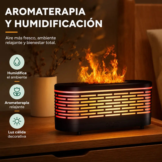 Humidificador y difusor de aromas con efecto llama LED para crear un ambiente relajante