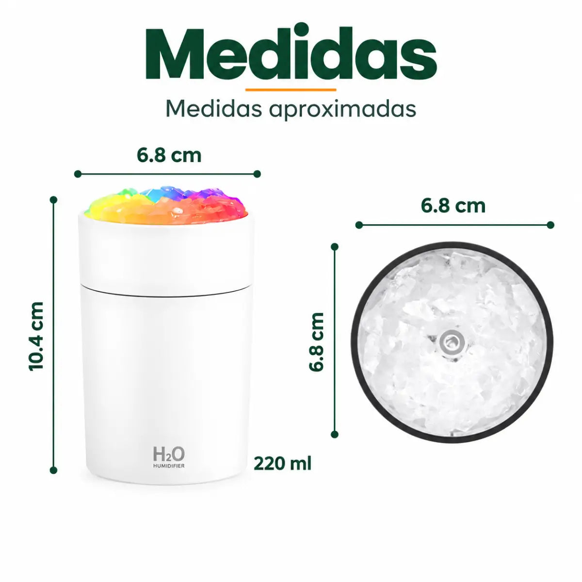 Humidificador portátil de 220 ml con diseño cilíndrico compacto y luz LED multicolor