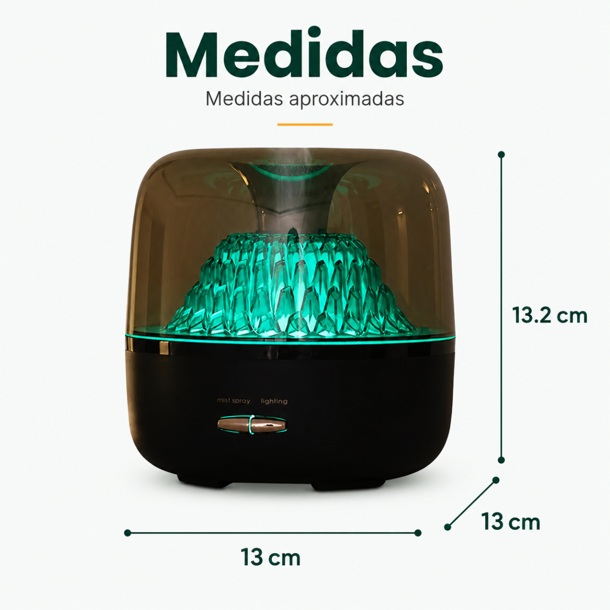 Medidas del difusor de aromaterapia con luz LED y diseño redondo compacto