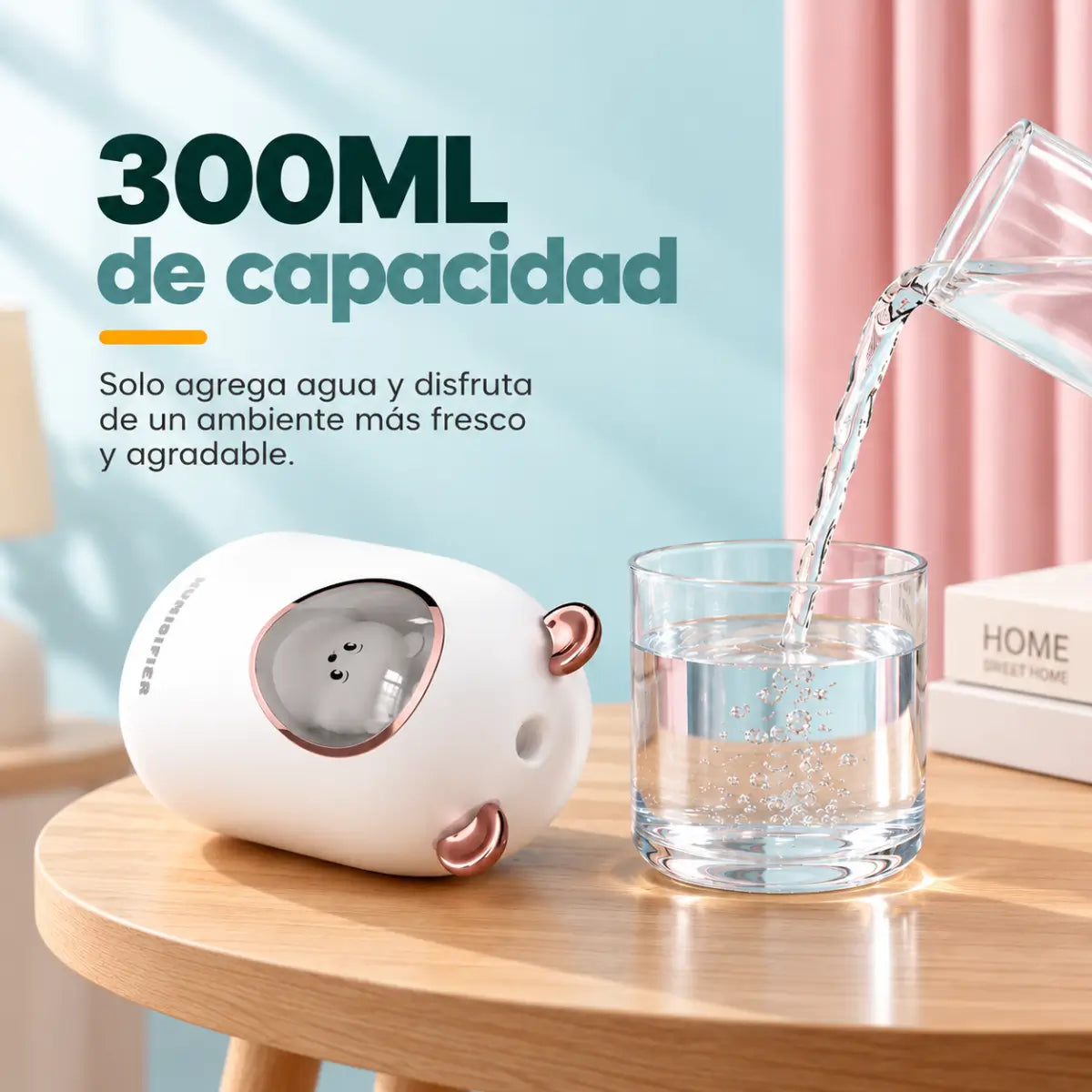 Humidificador de 300 ml con depósito de agua compacto para dormitorio, escritorio o sala