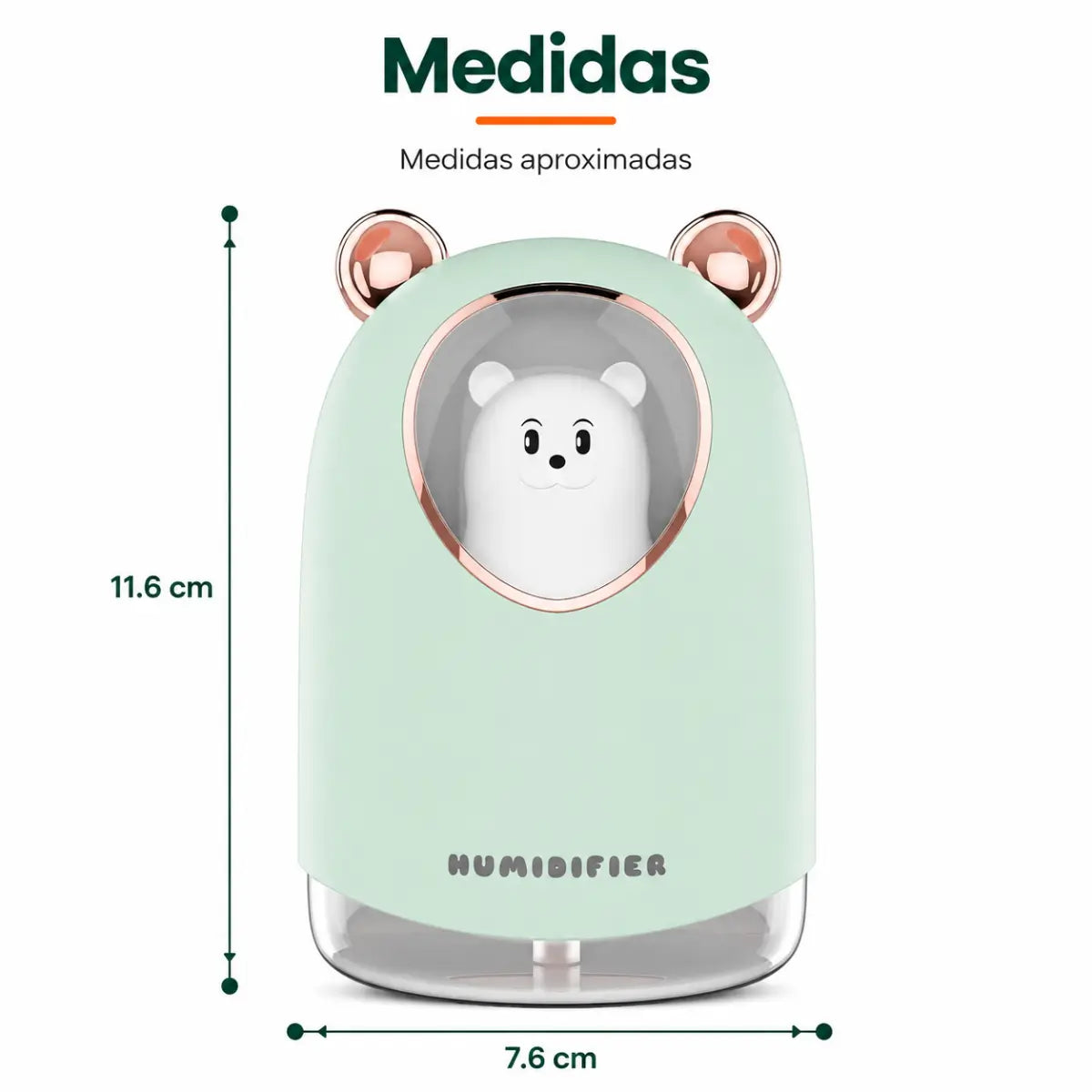 Medidas del humidificador con diseño de oso, luz LED y formato compacto