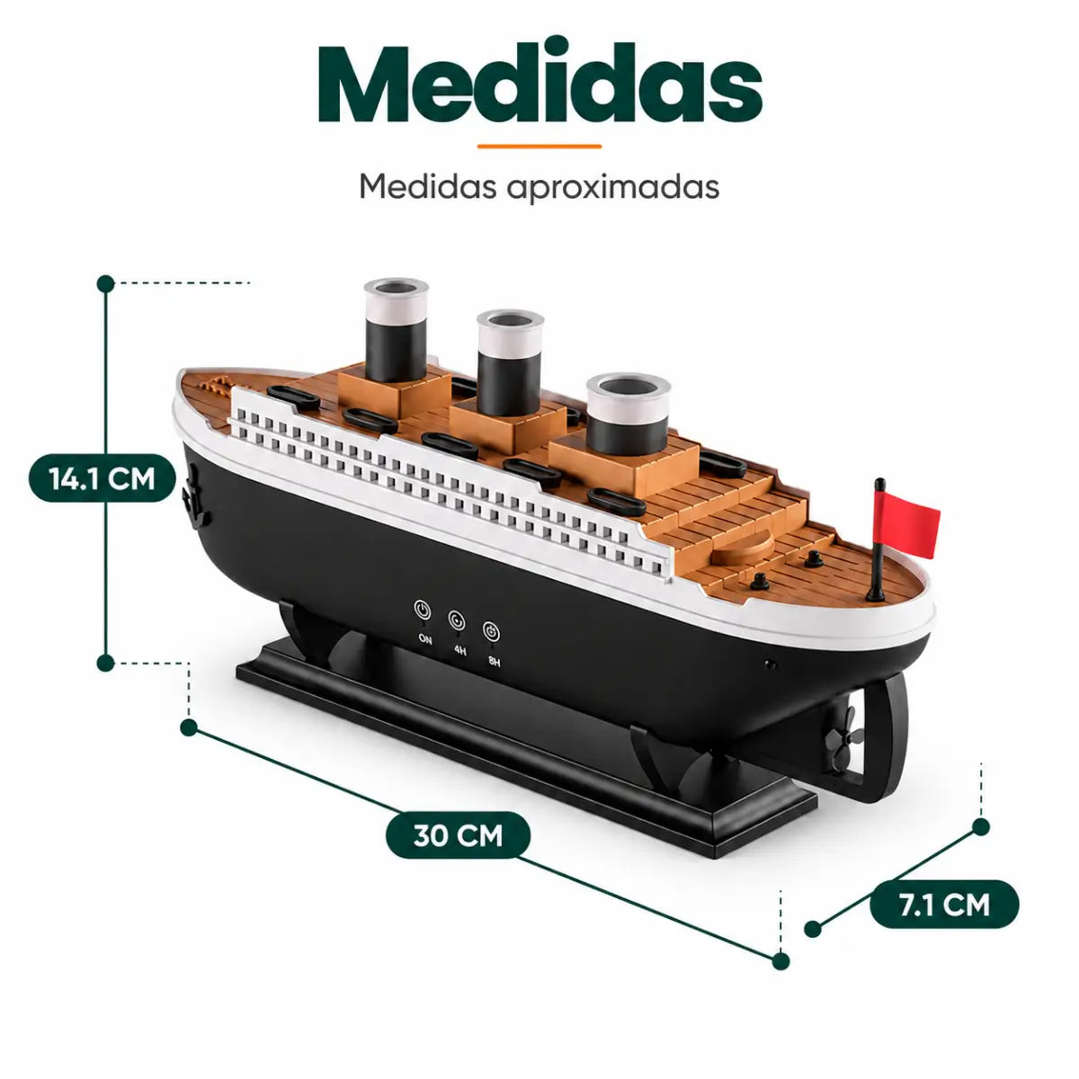 Medidas del humidificador de múltiples salidas con control remoto y diseño alargado