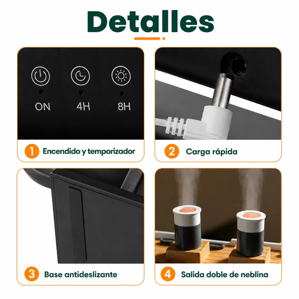 Humidificador decorativo con múltiples salidas de vapor, controles integrados y diseño moderno