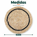 Medidas del individual de mesa redondo tejido con borde oscuro y flecos