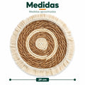 Medidas del individual de mesa redondo de fibra natural con diseño tejido en círculos
