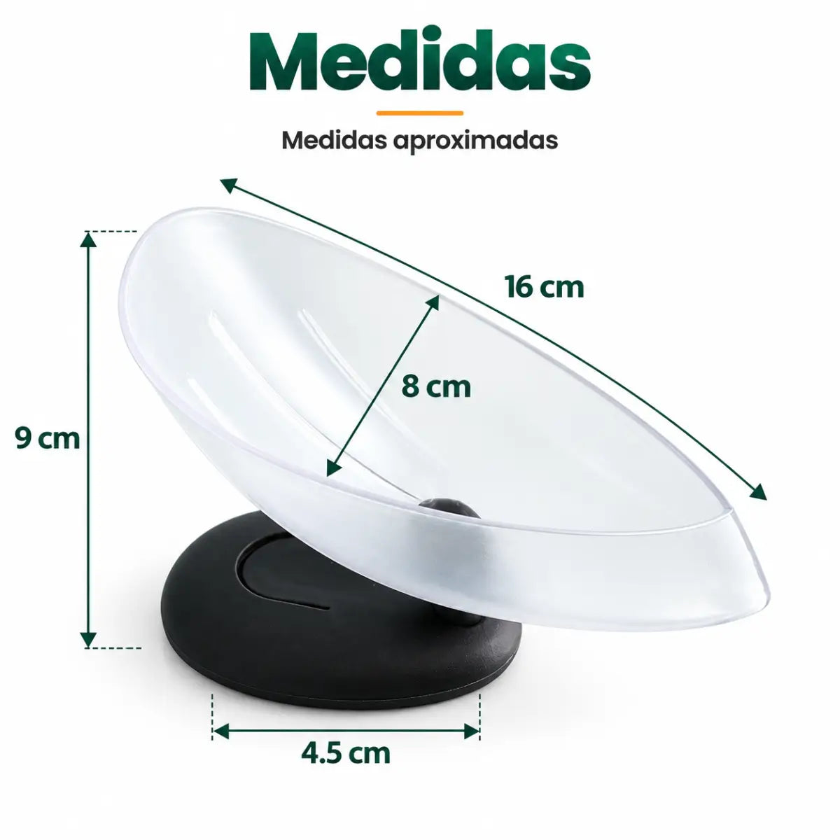 Medidas de la jabonera con drenaje, base giratoria y diseño compacto para baño o cocina