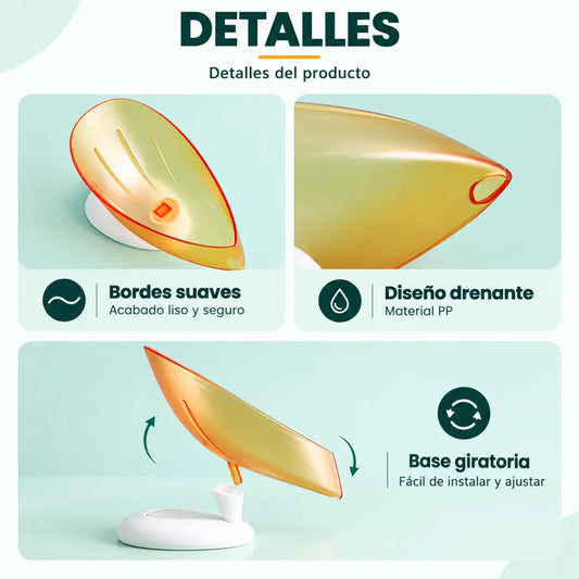 Porta jabón con bordes suaves, diseño de drenaje y base giratoria para uso práctico