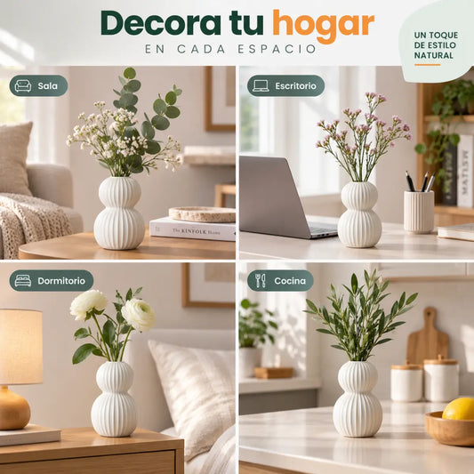 Florero de cerámica blanco con diseño moderno para decorar sala, comedor y diferentes espacios del hogar