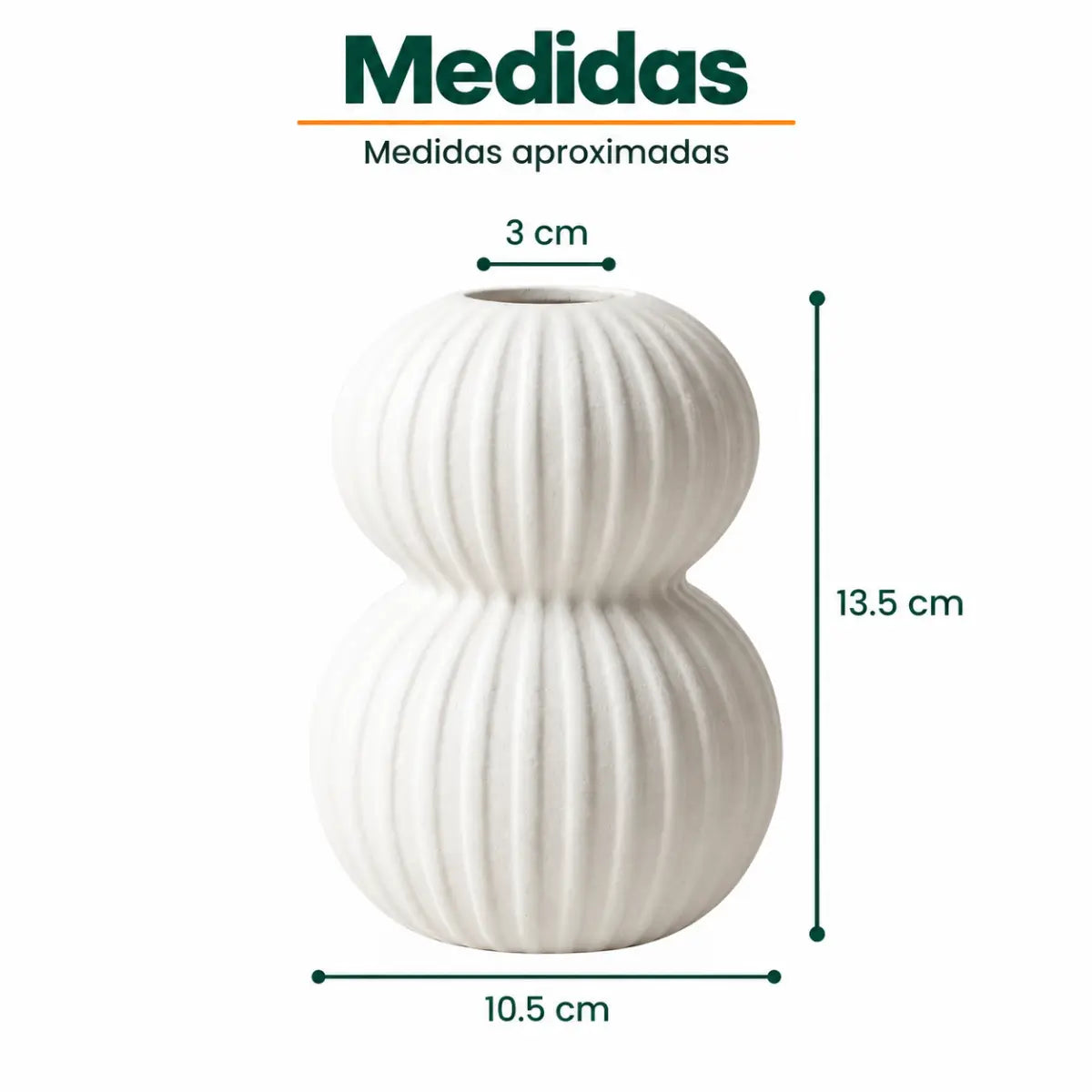 Medidas del florero decorativo de cerámica blanco con diseño de doble esfera y textura en relieve