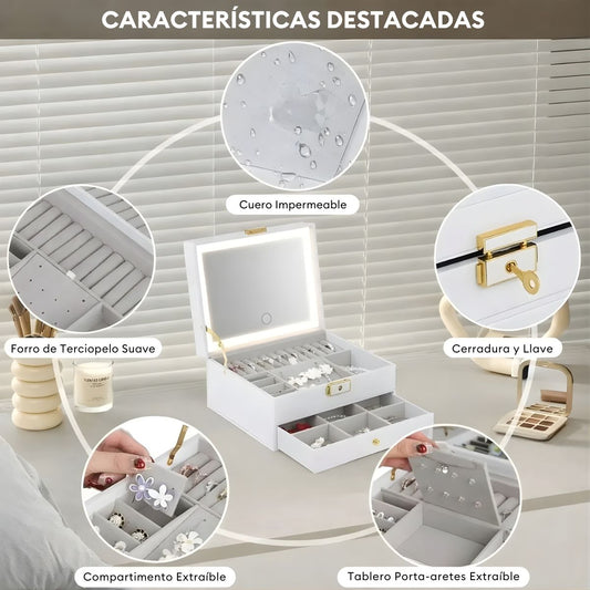 Joyero Organizador con Espejo LED Recargable Lucia