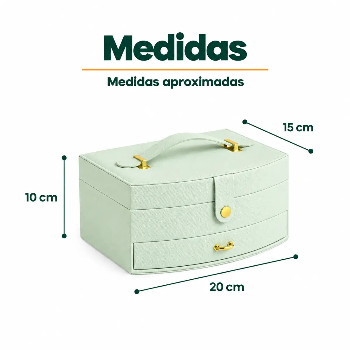 Joyero organizador con espejo y cajones de aproximadamente 24 cm de ancho, 19 cm de alto y 16 cm de fondo