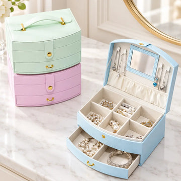 Joyero organizador con espejo, compartimentos y cajones para guardar joyas y accesorios