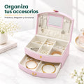 Joyero organizador con espejo y compartimentos para guardar anillos, aretes, pulseras y accesorios
