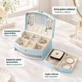 Caja organizadora de joyas con espejo, divisiones internas, espacio para anillos y cajones inferiores
