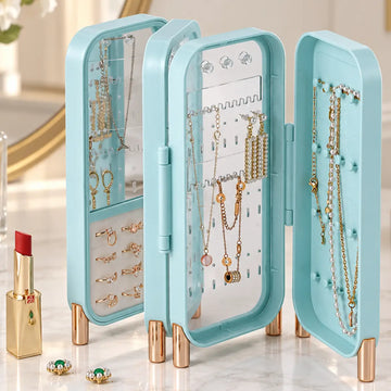 Joyero Plegable de 4 Capas con Espejo