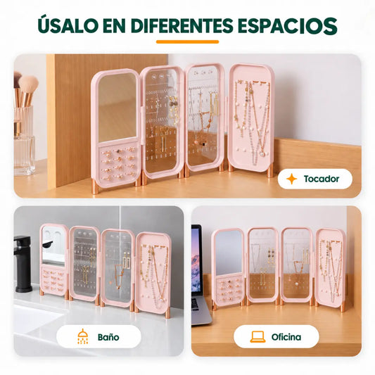 Joyero Plegable de 4 Capas con Espejo