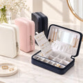 Joyero portátil con espejo y compartimentos para organizar anillos, aretes, collares y accesorios