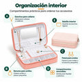 Joyero con espejo y compartimentos para mantener anillos, aretes, collares y pequeños accesorios ordenados