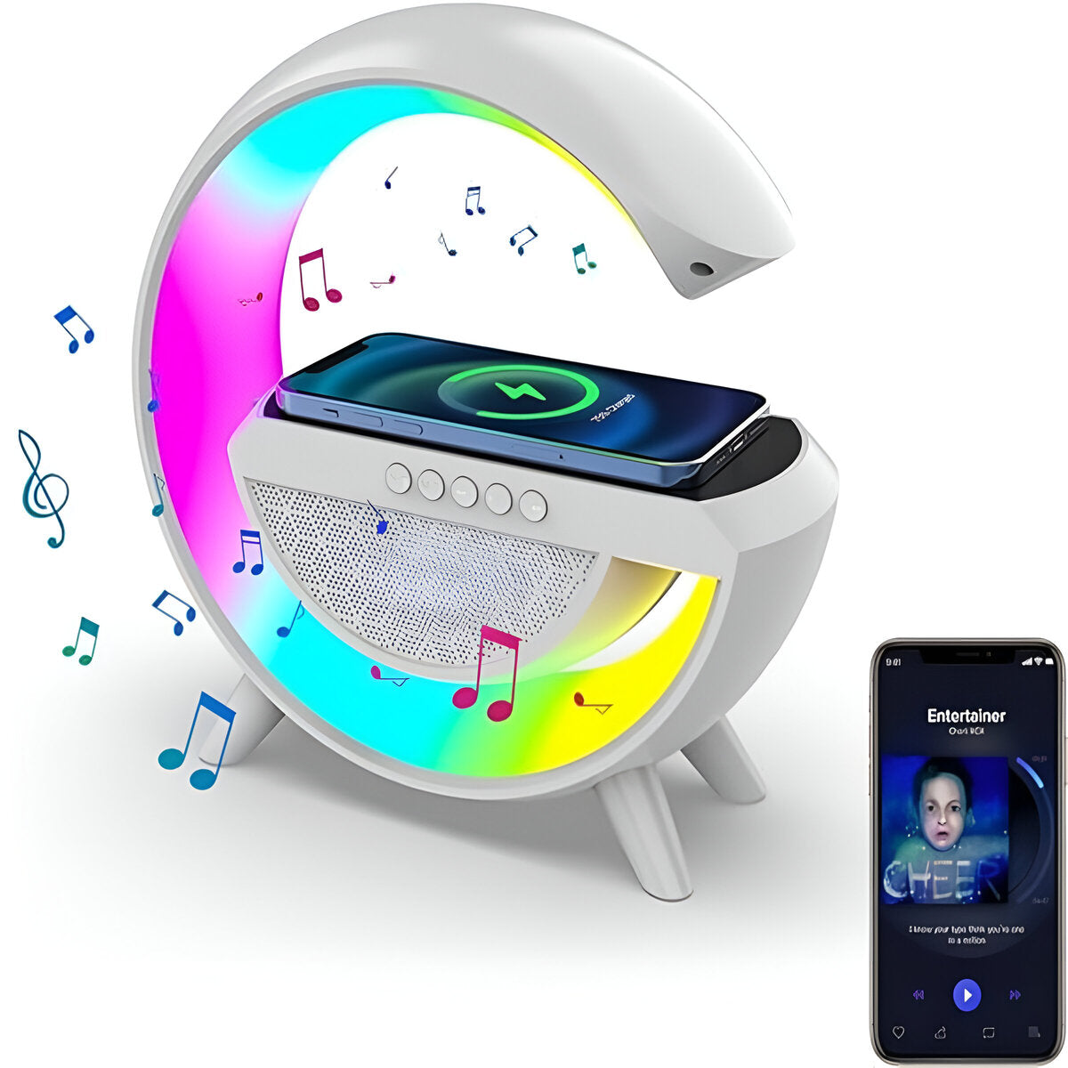 Lámpara RGB Parlante Bluetooth Cargador Inalámbrico 3 En 1 Modelo BT2301