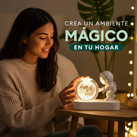 Lámpara de Resina Modelo Astronauta Con Esfera 3D de Luz Led Cálida