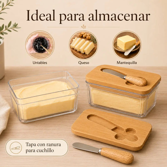 Mantequillera con Cuchillo y Tapa de Bambú