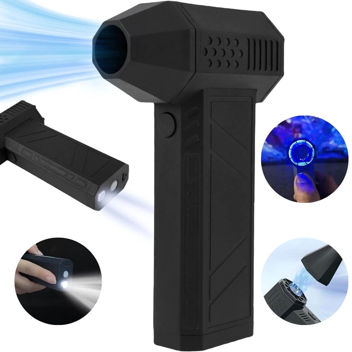 Mini Soplador Portátil con Linterna LED Inferior y Carga Tipo C