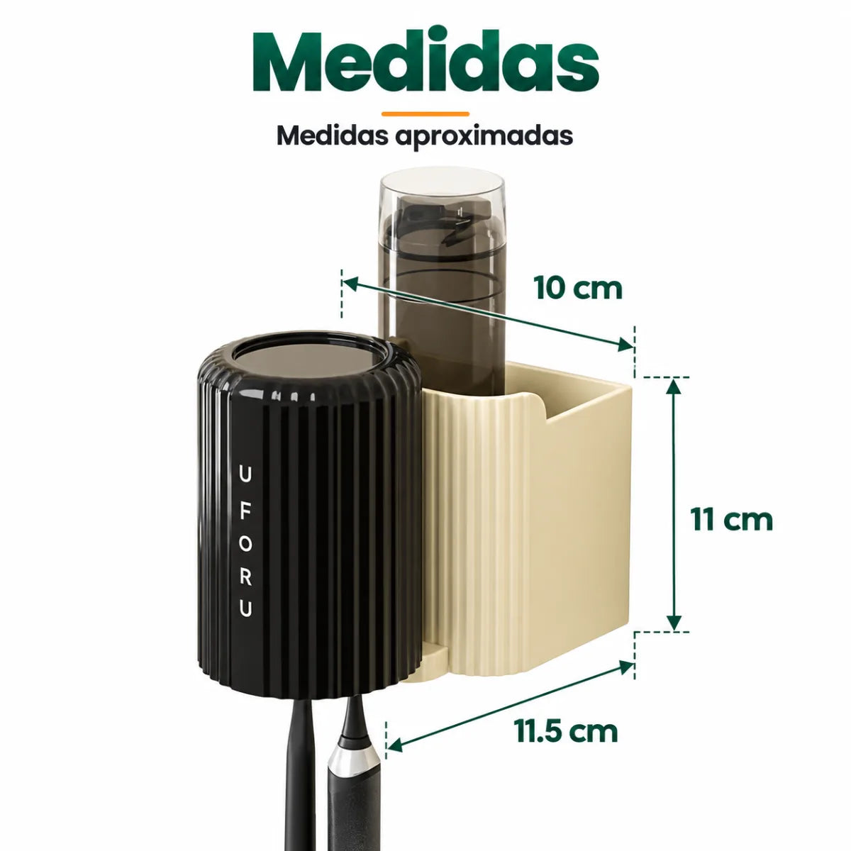 Organizador de baño compacto con portavasos y diseño de pared ahorrador de espacio