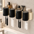 Organizador de baño de pared con portavasos, repisa superior y barra para toalla