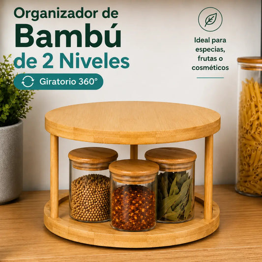 Organizador Giratorio de Bambú 2 Niveles