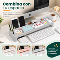 Organizador para computadora que aprovecha el espacio bajo el monitor y mantiene el escritorio ordenado
