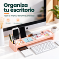 Organizador de escritorio para guardar celular, bolígrafos, notas y accesorios junto al monitor