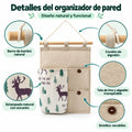 Organizador de tela para pared con barra superior de madera, cuerda para colgar y bolsillos frontales