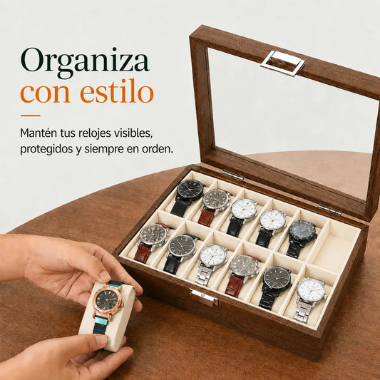 Porta Relojes de 12 Divisiones con Tapa Transparente K770