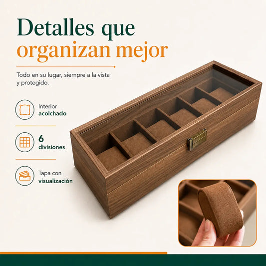 Porta Relojes de 6 Divisiones con Tapa Transparente K769
