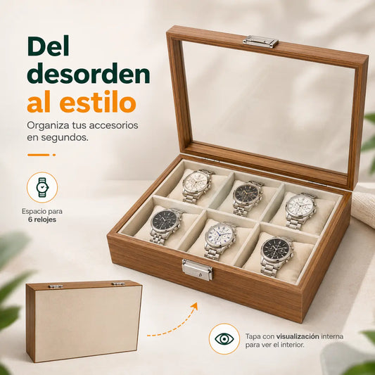 Porta Relojes de 6 Divisiones con Tapa Transparente K775