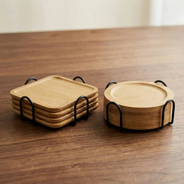Set de 4 Posavasos de Bambú con Soporte
