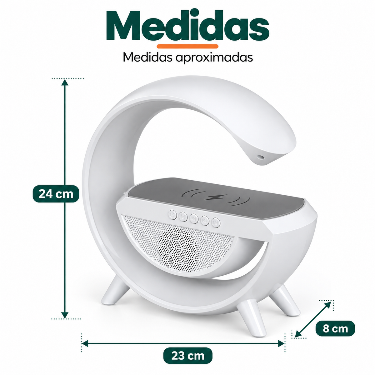 Medidas de la lámpara LED multifuncional con carga inalámbrica y diseño compacto de mesa