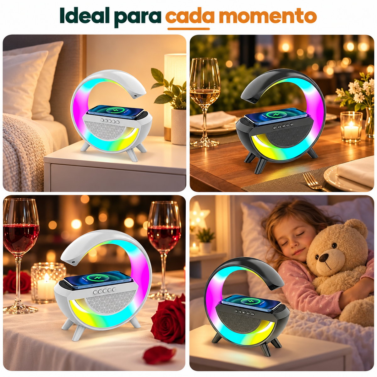 Lámpara multifuncional con luz LED y carga inalámbrica ideal para dormitorio, escritorio y mesa de noche