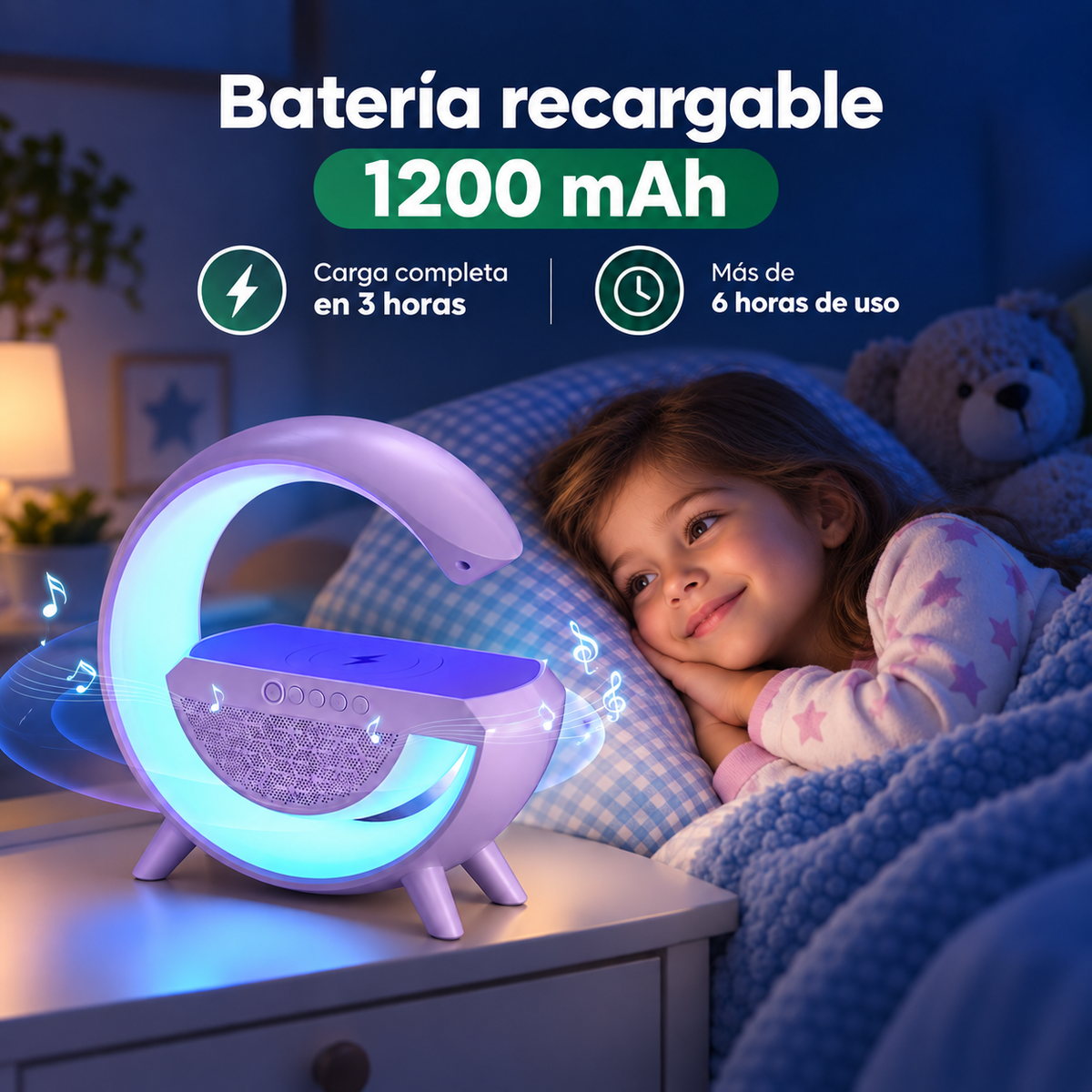 Lámpara LED recargable con batería de 1200 mAh para usar en dormitorio y otros espacios