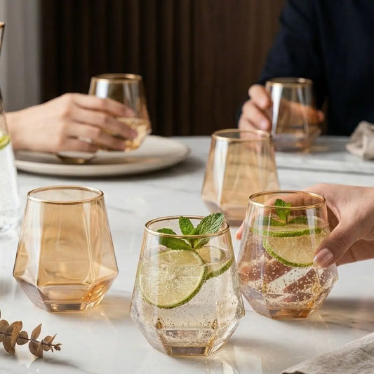 Set de 6 Vasos Diamond de Vidrio 330 ml Ámbar