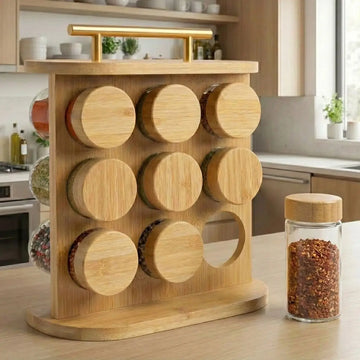 Porta Condimentos de 9 Frascos Bambú