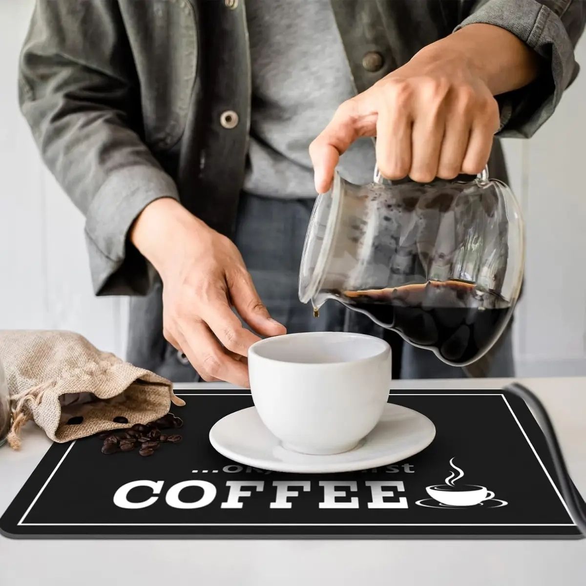 Set de 3 Alfombras para Barra de Café, Absorbente para Cafetería