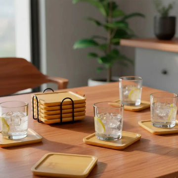 Set de 4 Posavasos de Bambú con Soporte