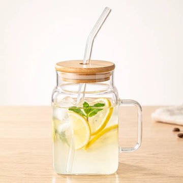 Taza Cuadrada de Borosilicato con Tapa de Bambú