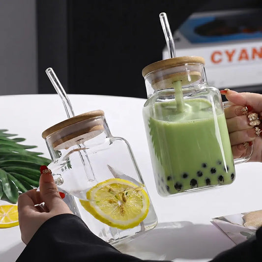 Taza Cuadrada de Borosilicato con Tapa de Bambú