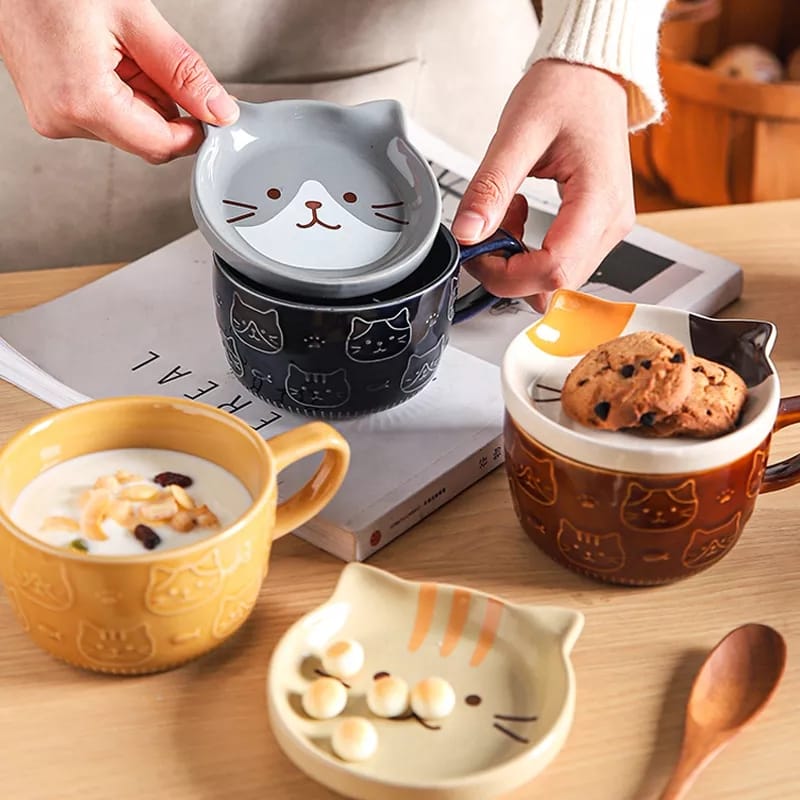 Juego De Taza Con Plato Diseño De Animales Kawaii Coleccionables