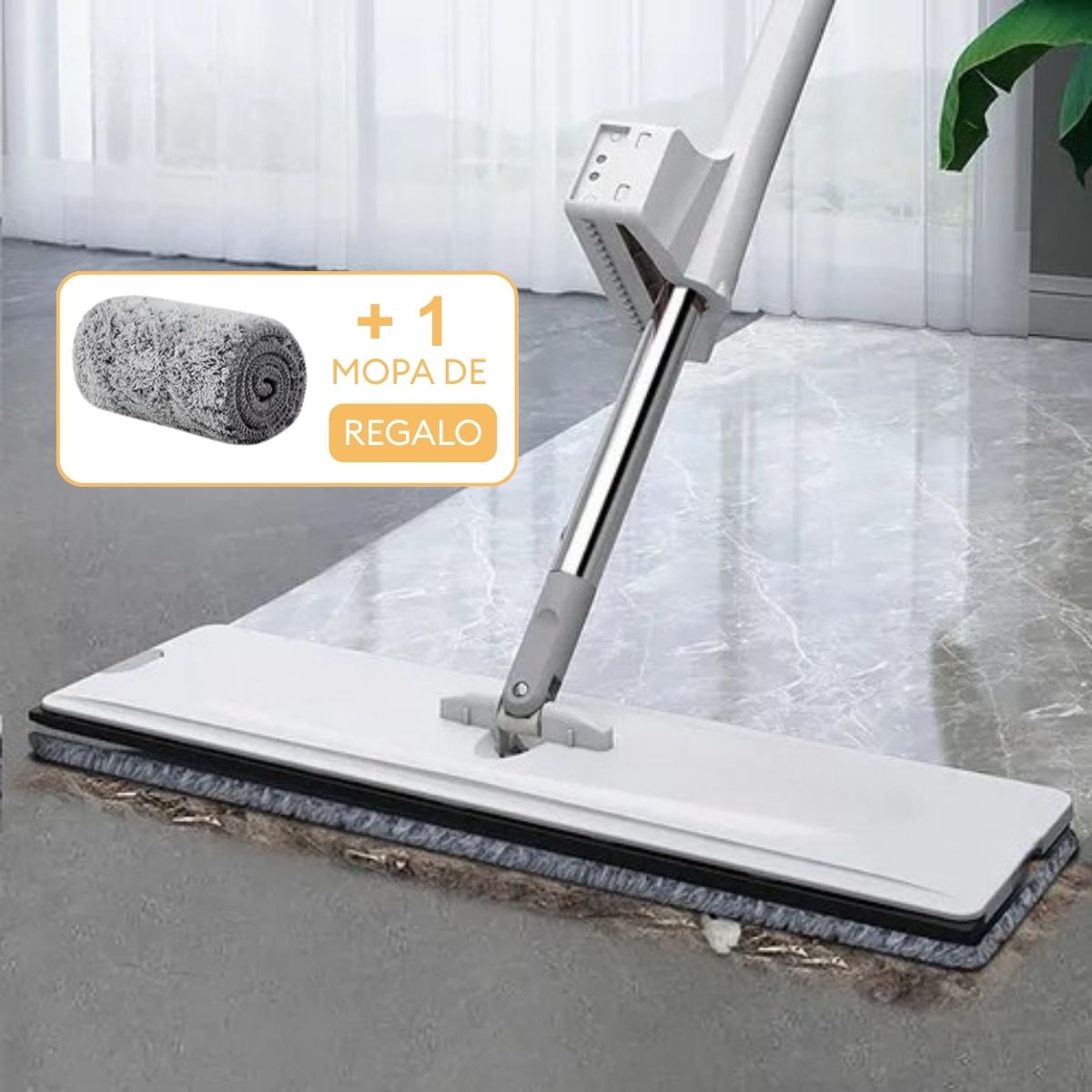 Trapeador Retráctil con Jalador de Agua y Mango de Acero Inoxidable