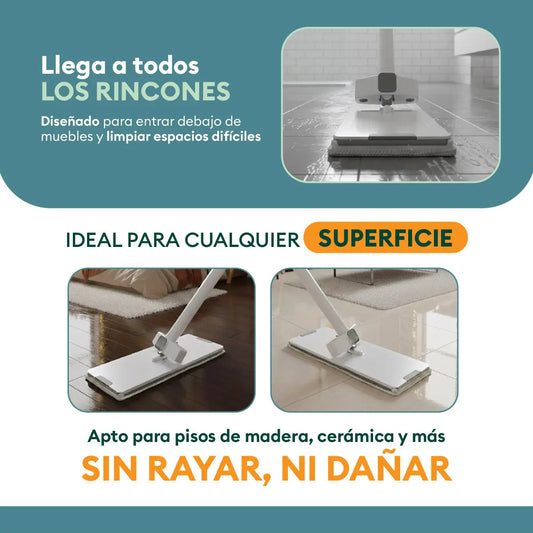 Trapeador Retráctil con Jalador de Agua y Mango de Acero Inoxidable