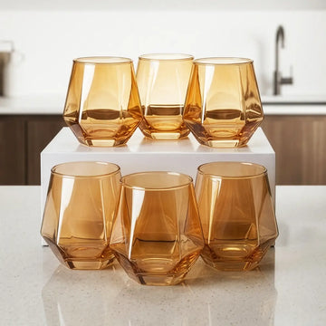 Set de 6 Vasos Diamond de Vidrio 330 ml Ámbar